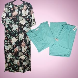 N NATORI Pajama Set & MISS ELAINE Interlock Robe SMALL NWT